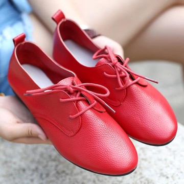 春秋休閑皮鞋平底單鞋平跟舒適百搭媽媽鞋真皮軟底大碼孕婦女鞋子