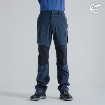 ADISI 男四面彈撥水耐磨拼接長褲 AP1991038 倒影藍/黑 (M-2XL)｜防潑水 輕量 排汗 速乾 彈性 機能褲 拼接褲