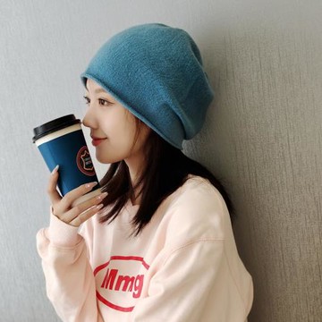 手感敲好北極絨  純色卷邊日系堆堆帽針織月子帽小頭圍護耳冷帽女