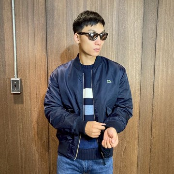 美國百分百【全新真品】法國 Lacoste 鱷魚 立領外套 棒球外套 運動休閒時尚 男 兩面穿 深藍 S號 BG91