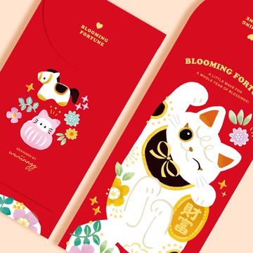 燙金紅包袋3入-招財貓貓(白貓)