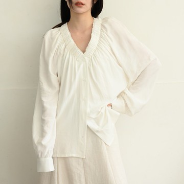 慵懶-V領寬鬆上衣襯衫-白色
