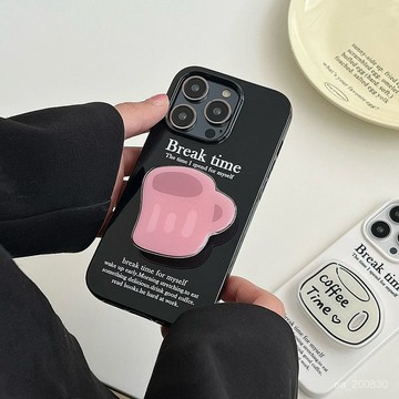 ✨限時下殺✨韓國ins小衆黑英文咖啡杯支架iphone13蘋果14pro手機殻軟12情侶11
