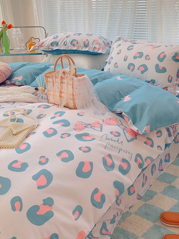 ins風純棉網紅四件套100全棉被套公主風床上用品女生四季通用床單