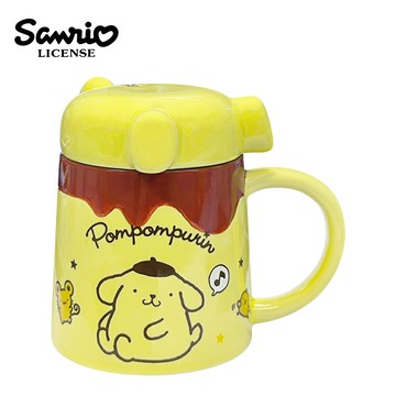 【日本正版】布丁狗 陶瓷 馬克杯 附蓋子 300ml 咖啡杯 Pom Pom Purin 三麗鷗 SANRIO - 280378
