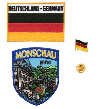 補丁背膠布章 三件組蒙紹地標＋德國國旗刺繡+國旗別針 DIY士氣章 布標燙貼 臂章 布標 刺繡燙布貼 徽章 刺繡布貼 補丁刺繡【領券滿額再折千12/31止】