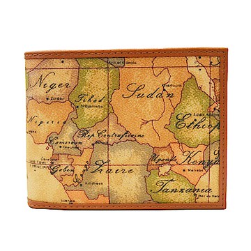 Alviero Martini 義大利地圖包 經典8卡 雙層鈔票短夾 皮夾-地圖黃