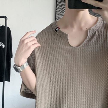 復古咖色設計感小眾七分半袖t恤