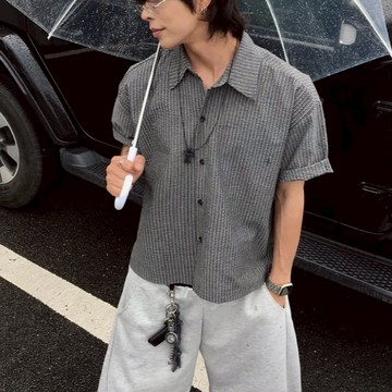 【Metanoia】🇰🇷韓製 短版格紋短袖襯衫