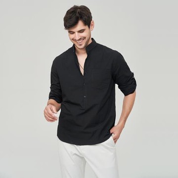 Men's shirts 歐美男裝休閑襯衫純色亨利衫長袖襯衣套頭男上衣潮