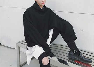 FINDSENSE品牌  歐美 高街男士後領拉鏈裝飾套頭 百搭 衛衣