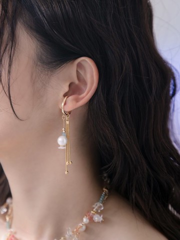 吹口哨比賽。(2way)MUCHAT手作14KGP海藍寶珍珠耳骨夾 (單支)