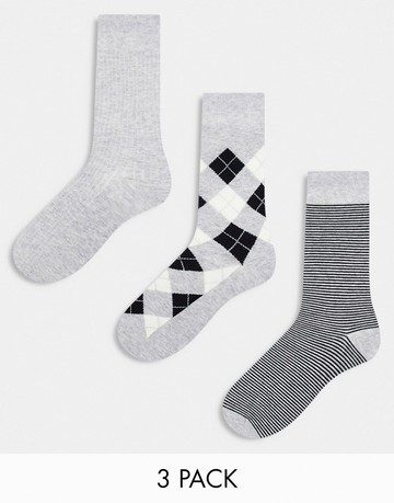 GANT 3 pack socks with logo in grey check