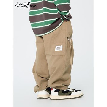 掛件裝飾工裝休閑褲男童帥氣貼標工裝褲兒童春秋新款寬松小腳褲潮