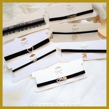 小香風黑色天鵝絨頸帶 Choker頸鏈鎖骨鏈 字母珍珠項鏈女