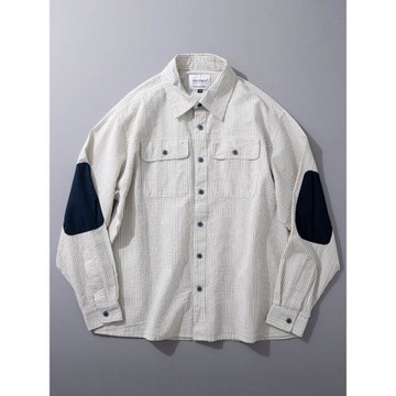 長袖襯衫男日系復古拼接泡泡紗男士上衣春秋純棉寬松休閑條紋襯衣