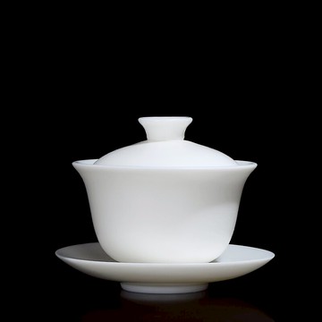 恬靜生活 羊脂玉白瓷三才蓋碗手工泡茶碗單個功夫沖茶器家用茶碗