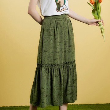 OUWEY歐薇 輕甜葉片字母層次蛋糕裙(深綠)3222072230