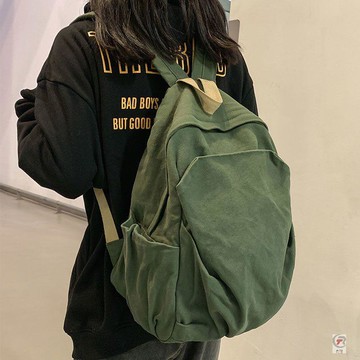 ✨ 卿選好物 ✨帆布書包高顏值上課女大學生初中生簡約純色百搭復古揹包雙肩包女