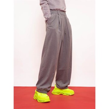 CLP黑灰松緊腰休閑褲運動褲燈籠褲男女寬松直筒闊腿收腳條紋衛褲