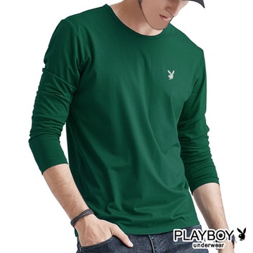 PLAYBOY 親膚棉保暖圓領長袖衫-單件(綠)