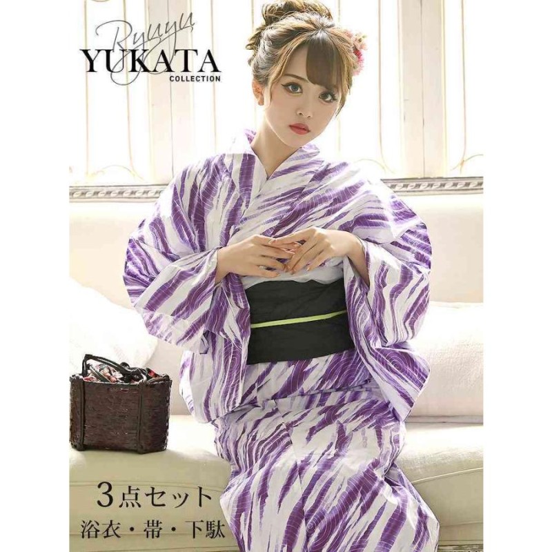 【本日(7/20)19時まで】花柄 浴衣・帯・下駄セット レディース 浴衣 レディース 20代 30代 40代 浴衣セット 安い ゆかた 3点