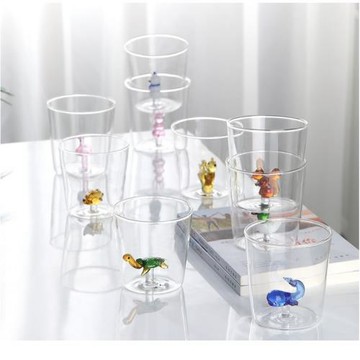 立體卡通造型無把手可愛簡約家用玻璃杯單層果汁冷飲高硼硅玻璃杯