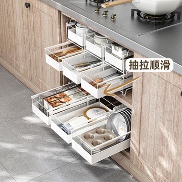品芝 可疊加抽拉架 櫥柜抽拉調料保鮮膜置物架廚房小工具分層收納