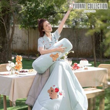 YVONNE 以旺傢飾 DINOTAENG 雙人草莓四季被-湖水綠