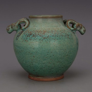 宋 鈞窯爐鈞釉窯變雙羊尊 仿古瓷器鐵胎舊貨古玩家居裝飾收藏擺件