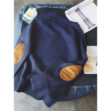 楹煦 補丁貼布毛衣男秋冬季厚款保暖大碼針織衫日系毛線衣外套潮