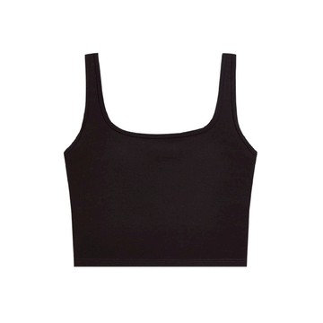 JS - 方領中短版BRA TOP/附罩杯上衣-黑色