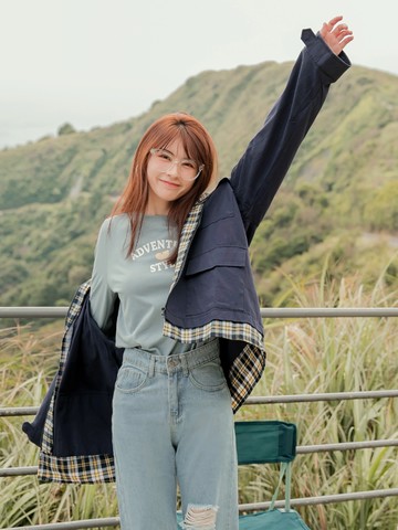 高含棉多口袋格紋配色假兩件長袖上衣外套