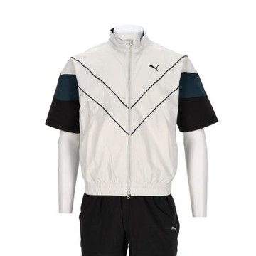 Puma 韓國線流行系列 男款 米白綠色 亞規 復古 足球風 短袖風衣 休閒 運動 外套 63427605