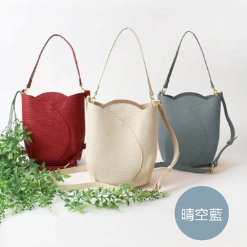 日本 Legato Largo - [推薦]春日藤編紋路鬱金香2way手提/側背包-晴空藍 (15.5x24cm)