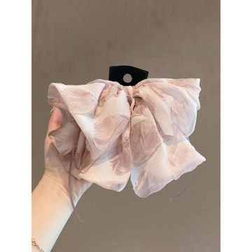 甜美粉色系春夏蝴蝶結馬尾抓夾精致飄帶印花半扎發頭飾高端發夾女