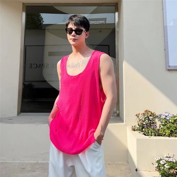 夏季ins網紅度假風時髦亮色背心男時尚韓版寬松運動健身汗背心潮