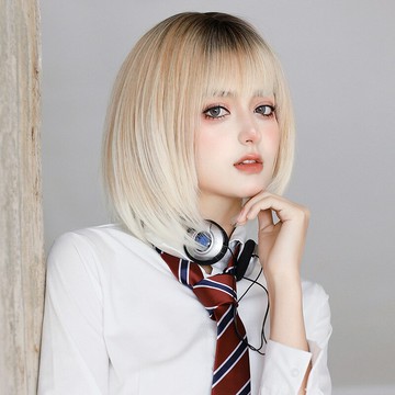 現貨+預購 女假髮短假髮透氣假髮片輕量免打理隱形增髮整頂假髮角色扮演-白茶漸層直髮74fp15【獨家進口】【米蘭精品】