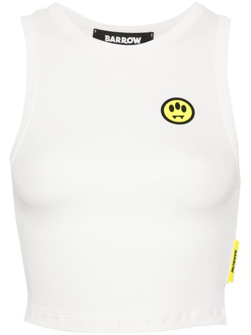 BARROW - logo-print cropped top - women - Viscose/Elastane - M - White