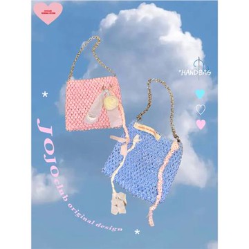 JOJOclub-原創小眾手工少女五角星編織純色蝴蝶結愛心掛件手提包