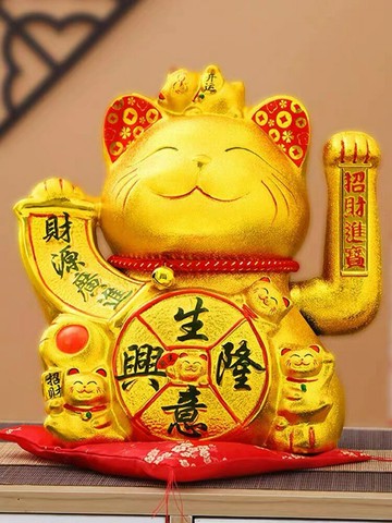 招財貓 12寸招財貓 金色搖手招財貓擺件 創意禮品家居開業陶瓷中號招財「限時特惠」