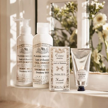 【法國Senteur et Beaute聖朵波緹】-白金驢奶滋養組-(驢奶身體乳200ML1瓶+驢奶沐浴膠200ML1瓶+驢奶護手霜75ML1條)