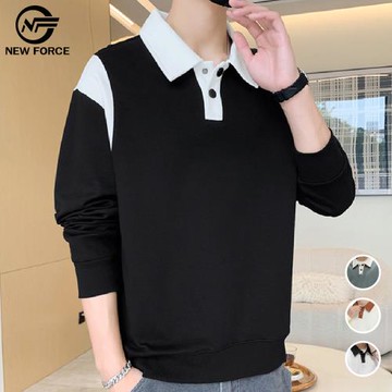 任-NEW FORCE 任選-雙色配搭男士長袖POLO衫上衣-4色可選