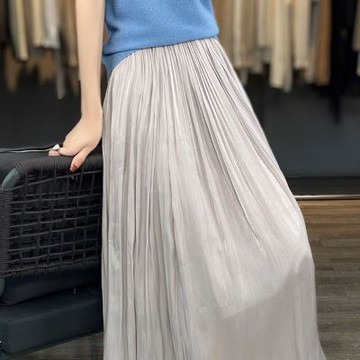 [巴黎精品] 現貨+預購 頂級法式絲質長裙緞面半身裙名媛絲綢冰絲涼感天絲-抗皺百褶女裙子4色a1gj17