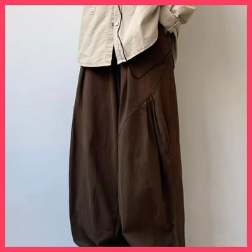 🐻日系復古咖啡色休閒褲男女生學院風簡約寬鬆直筒闊腿褲工裝長褲子