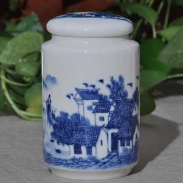 陶瓷茶葉罐青花瓷罐陶瓷罐中號密封儲物罐德化陶禮盒包裝普洱茶