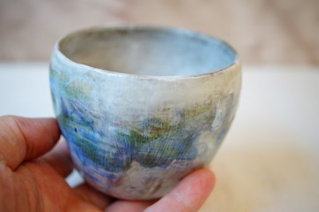 手捏粉引斑斕 日式茶杯 220 ml  陶杯 湯吞杯 主人杯 豬口杯