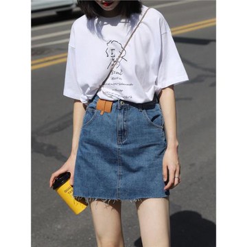 故島設計感小眾毛邊復古牛仔短裙女夏季高腰顯瘦a字半身裙包臀裙