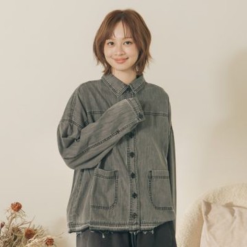 【MOSS CLUB】鬚邊接觸涼感牛仔襯衫(藍 灰)