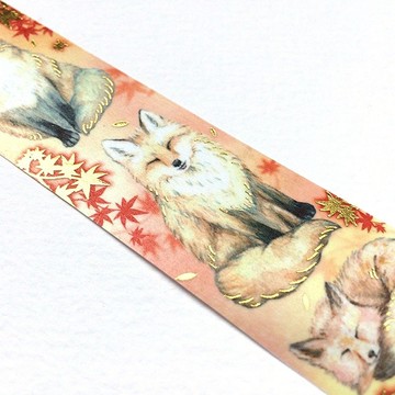 紅葉與狐 燙金紙膠帶 特殊壓箔 秋意濃紅色楓葉搭配可愛狐狸款